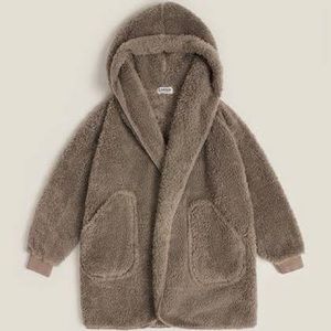 UNHIDE Shleepy Lounge Cardigan Hoodie faux Sherpa Sz Small Color: Taupe